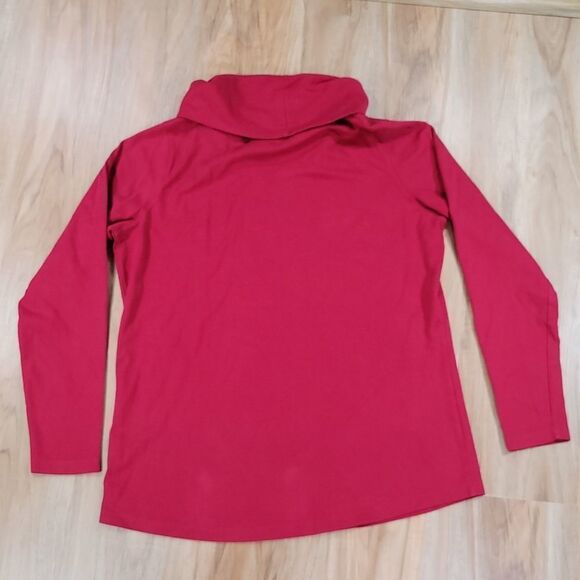🔺️LL Bean Maroon Cowl Neck Stretchy Long Sleeve Top Large - Picture 2 of 8
